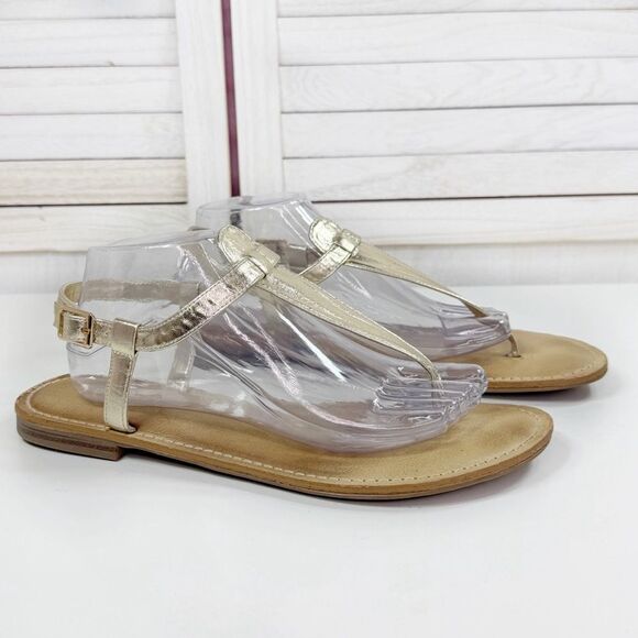 Michael Shannon Metallic Gold T Strap Thong Sandals Womens 11 - Picture 1 of 12